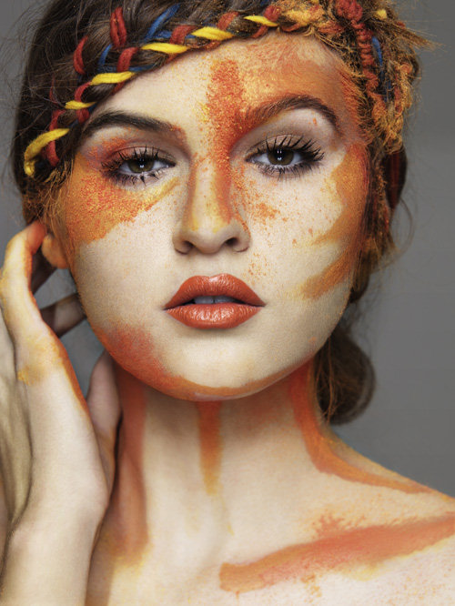 Natalie's powder photoshoot in orange on America's Next Top Model