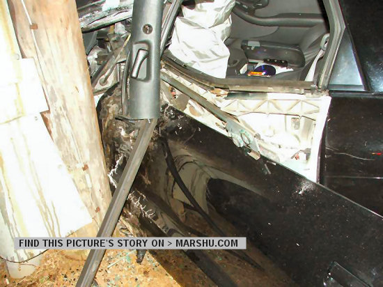 trans am car wreck: close up of the interior of the car