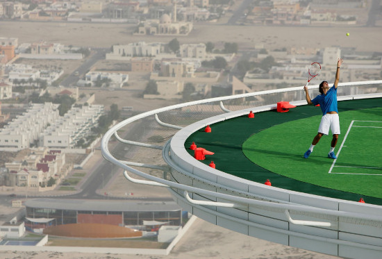 Andre Agassi And Roger Federer Playing Tennis On Helipad Of Burj ...