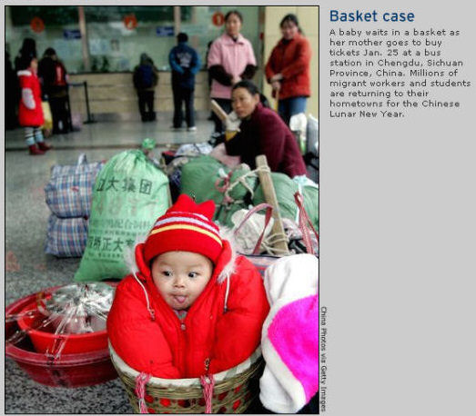 January 28, 2005 - baby in a basket, China
