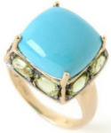 Carlo Viani gold cushion cut turquoise and peridot ring