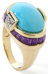 Carlo Viani gold turquoise and amethyst diamond ring