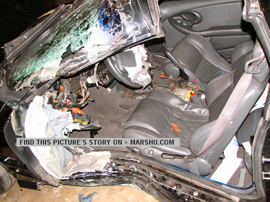 1998 pontiac firebird car crash: door wreck and inside the car